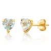 Maxcolor 14k White Or Yellow Gold 3 Prong Heart Shape Gemstone Stud Earrings In Gold