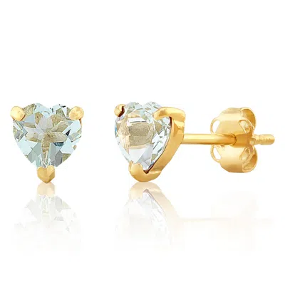 Maxcolor 14k White Or Yellow Gold 3 Prong Heart Shape Gemstone Stud Earrings