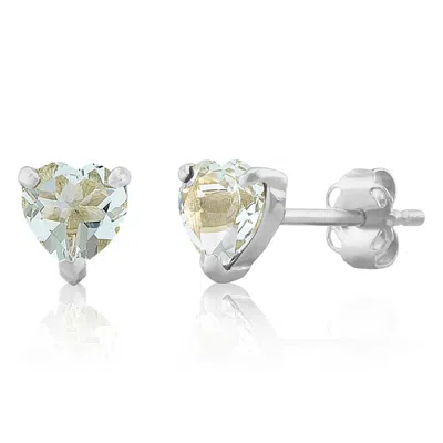 Maxcolor 14k White Or Yellow Gold 3 Prong Heart Shape Gemstone Stud Earrings In Metallic