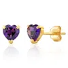 Maxcolor 14k White Or Yellow Gold 3 Prong Heart Shape Gemstone Stud Earrings In Blue