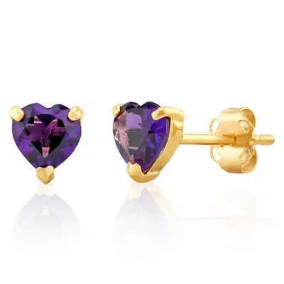 Maxcolor 14k White Or Yellow Gold 3 Prong Heart Shape Gemstone Stud Earrings In Blue