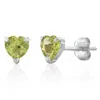 Maxcolor 14k White Or Yellow Gold 3 Prong Heart Shape Gemstone Stud Earrings In Green