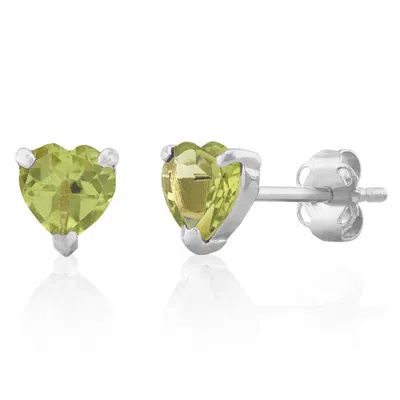 Maxcolor 14k White Or Yellow Gold 3 Prong Heart Shape Gemstone Stud Earrings In Green