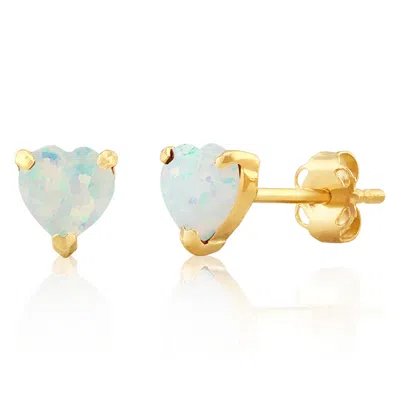 Maxcolor 14k White Or Yellow Gold 3 Prong Heart Shape Gemstone Stud Earrings