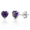 Maxcolor 14k White Or Yellow Gold 3 Prong Heart Shape Gemstone Stud Earrings In Silver