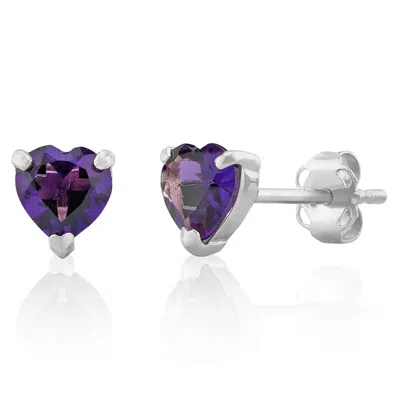Maxcolor 14k White Or Yellow Gold 3 Prong Heart Shape Gemstone Stud Earrings In Silver