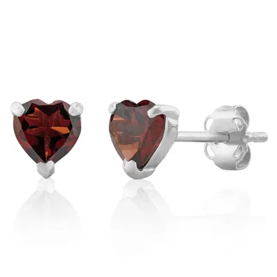 Maxcolor 14k White Or Yellow Gold 3 Prong Heart Shape Gemstone Stud Earrings In Silver
