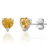Maxcolor 14k White Or Yellow Gold 3 Prong Heart Shape Gemstone Stud Earrings In Silver
