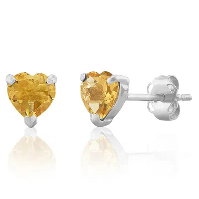 Maxcolor 14k White Or Yellow Gold 3 Prong Heart Shape Gemstone Stud Earrings In Silver