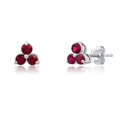 Maxcolor 14k White Or Yellow Gold Small Gemstone Trio Round Stud Earrings With Push Backs In Multi