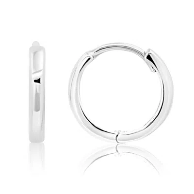 Maxcolor 14k Yellow Gold 10mm Domed Style Huggie Hoop Earrings With Hidden Post Hinged Closure In White