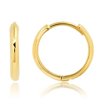 Maxcolor 14k Yellow Gold 14mm Domed Style Huggie Hoop Earrings With Hidden Post Hinged Closure