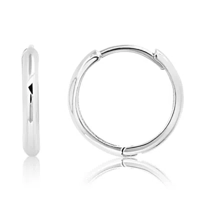 Maxcolor 14k Yellow Gold 14mm Domed Style Huggie Hoop Earrings With Hidden Post Hinged Closure In White