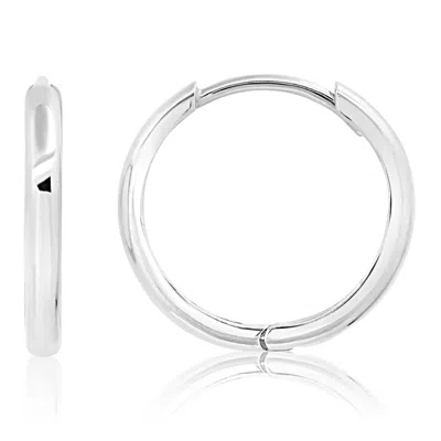 Maxcolor 14k Yellow Gold 16mm Domed Style Huggie Hoop Earrings With Hidden Post Hinged Closure In White