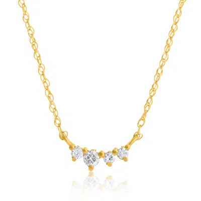 Maxcolor 14k Yellow Gold 4 Stone Diamond Necklace In Silver