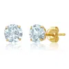 Maxcolor 14k Yellow Gold 6mm Round Stud Gemstone Earrings In White