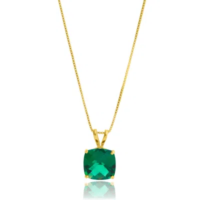 Maxcolor 14k Yellow Gold 8mm Cushion Cut Gemstone Pendant Necklaces With 18 Inch Box Chain