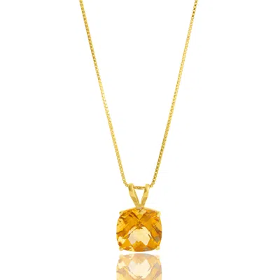 Maxcolor 14k Yellow Gold 8mm Cushion Cut Gemstone Pendant Necklaces With 18 Inch Box Chain