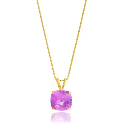 Maxcolor 14k Yellow Gold 8mm Cushion Cut Gemstone Pendant Necklaces With 18 Inch Box Chain