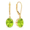 Maxcolor 14k Yellow Gold 8x10mm Oval Gemstone Dangle Earrings In Gold