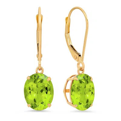 Maxcolor 14k Yellow Gold 8x10mm Oval Gemstone Dangle Earrings