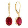 Maxcolor 14k Yellow Gold 8x10mm Oval Gemstone Dangle Earrings In Red