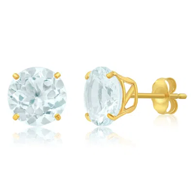 Maxcolor 14k Yellow Gold 9mm Round Cut Gemstone Stud Earrings