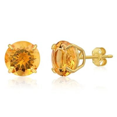 Maxcolor 14k Yellow Gold 9mm Round Cut Gemstone Stud Earrings