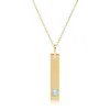 Maxcolor 14k Yellow Gold Bar Pendant Necklace With 3mm Small Round Gemstone Adjustable Cable Chain 16 Inches  In Blue
