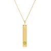 Maxcolor 14k Yellow Gold Bar Pendant Necklace With 3mm Small Round Gemstone Adjustable Cable Chain 16 Inches  In Green