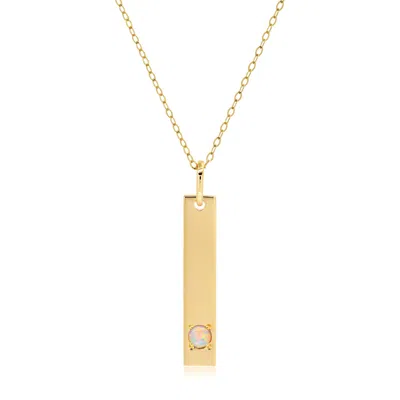 Maxcolor 14k Yellow Gold Bar Pendant Necklace With 3mm Small Round Gemstone Adjustable Cable Chain 16 Inches  In Multi