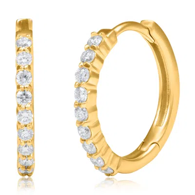 Maxcolor 14k Yellow Gold Diamond Huggie Hoop Earrings In Silver