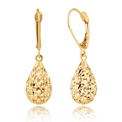 Maxcolor 14k Yellow Gold Filigree Teardrop Shape Dangle Earrings
