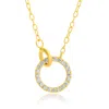 Maxcolor 14k Yellow Gold Loop 1mm Round Diamond Interlocking Necklace In Silver