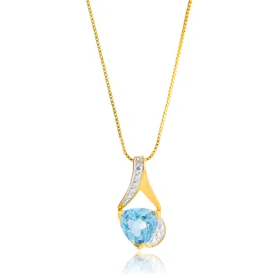 Maxcolor 14k Yellow Gold Plated 8mm Cushion Cut Gemstone Pendant Necklace In Blue