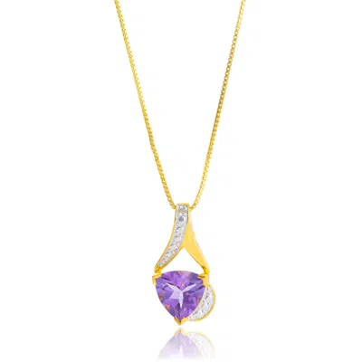 Maxcolor 14k Yellow Gold Plated 8mm Cushion Cut Gemstone Pendant Necklace In Green