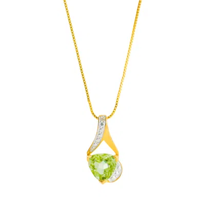 Maxcolor 14k Yellow Gold Plated 8mm Cushion Cut Gemstone Pendant Necklace In Green