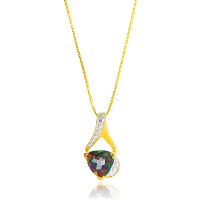 Maxcolor 14k Yellow Gold Plated 8mm Cushion Cut Gemstone Pendant Necklace In Multi