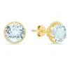 Maxcolor 14k Yellow Gold Roped Halo Gemstone Round Stud Earrings For Women 6mm In Blue