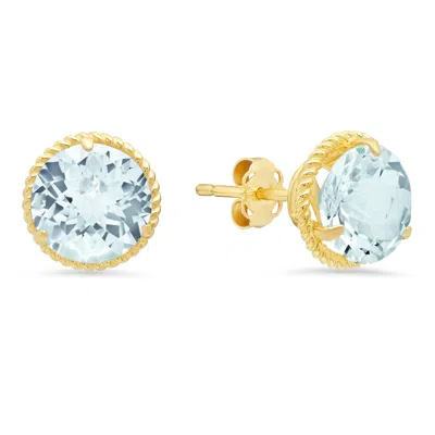 MAXCOLOR 14K YELLOW GOLD ROPED HALO ROUND-CUT GEMSTONE STUD EARRINGS (8MM)