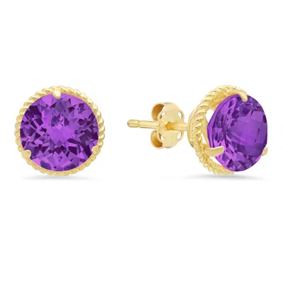 Maxcolor 14k Yellow Gold Roped Halo Round-cut Gemstone Stud Earrings (8mm)