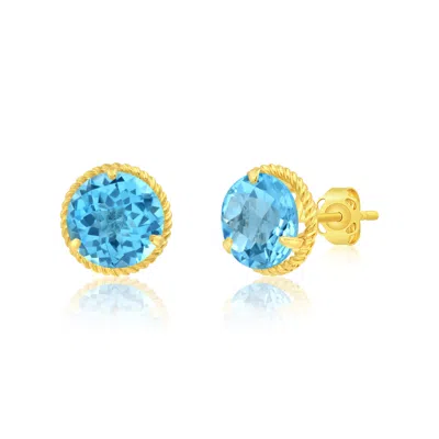 Maxcolor 14k Yellow Gold Roped Halo Round-cut Gemstone Stud Earrings (8mm) In Multi