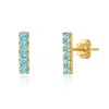 Maxcolor 14k Yellow Gold Small 2mm Gemstone Bar Stud Earrings With Push Backs In Gold