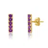 Maxcolor 14k Yellow Gold Small 2mm Gemstone Bar Stud Earrings With Push Backs In Purple