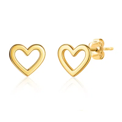 Maxcolor 14k Yellow Gold Small Heart Stud Earrings In Multi