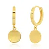 Maxcolor 14k Yellow Gold Small Huggie Hoop Earrings With Round Plates In Yellow