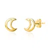 Maxcolor 14k Yellow Gold Small Moon Stud Earrings In Gold