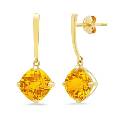 Maxcolor 14k Yellow Gold Solitaire Cushion-cut Gemstone Drop Earrings (8mm)