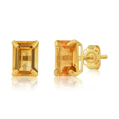 Maxcolor 14k Yellow Gold Solitaire Emerald-cut Gemstone Stud Earrings (7x5mm)