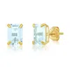 Maxcolor 14k Yellow Gold Solitaire Emerald-cut Gemstone Stud Earrings (7x5mm) In Gold